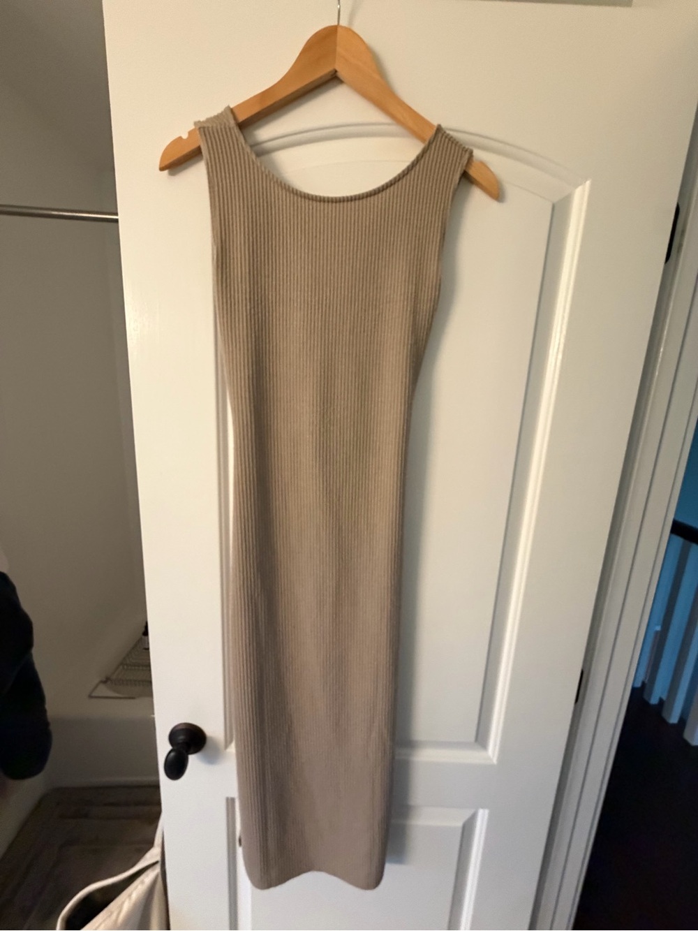 Anthropologie Sleeveless Ribbed Cutout Midi Dress in Taupe